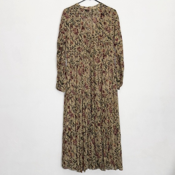 Zara Printed Boho Metallic Yarn Floral Midi Dress, Cream Tan Gold size M - Picture 7 of 10